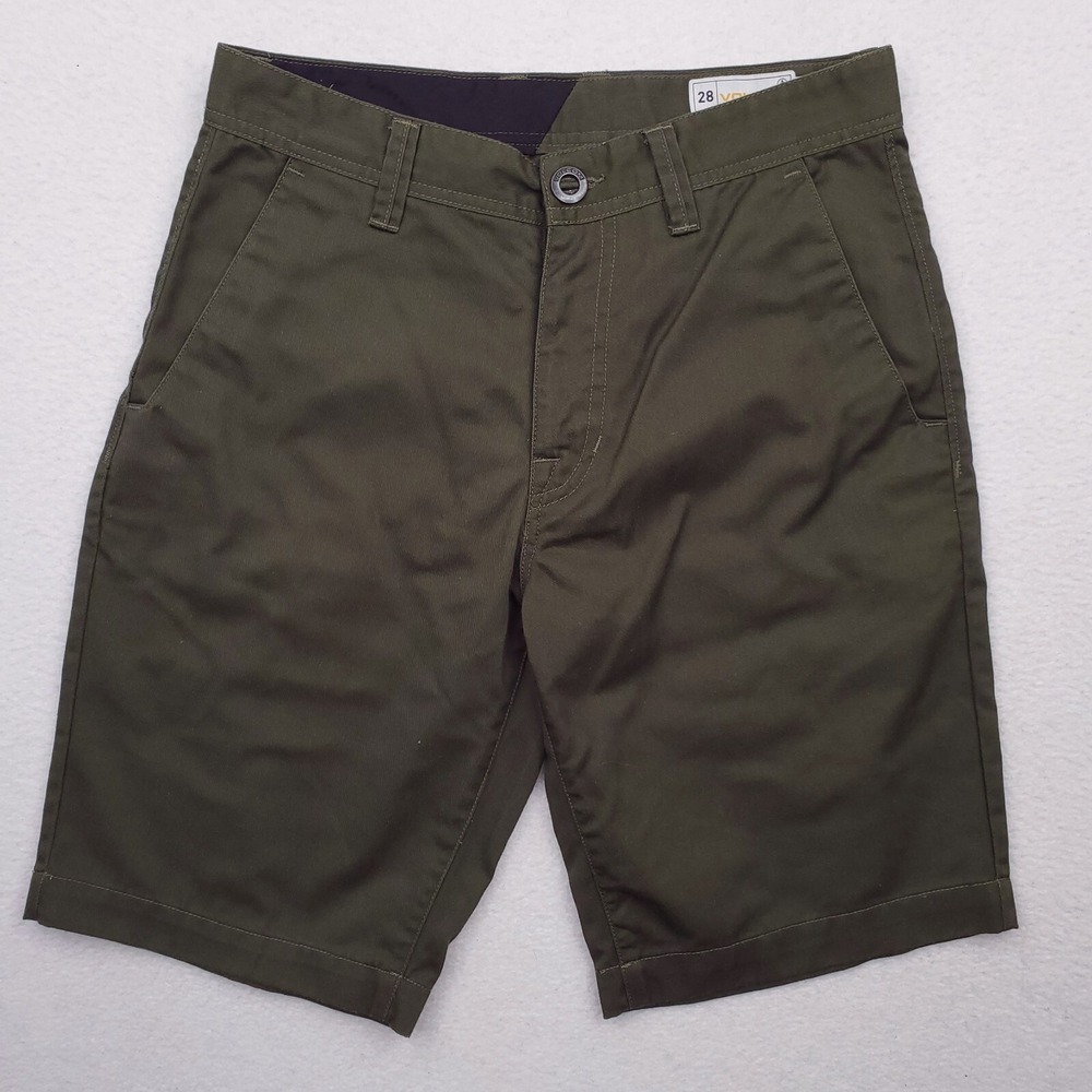 Volcom Shorts Mens 28 Green Chino Twill Surf Skate Streetwear Flat Front